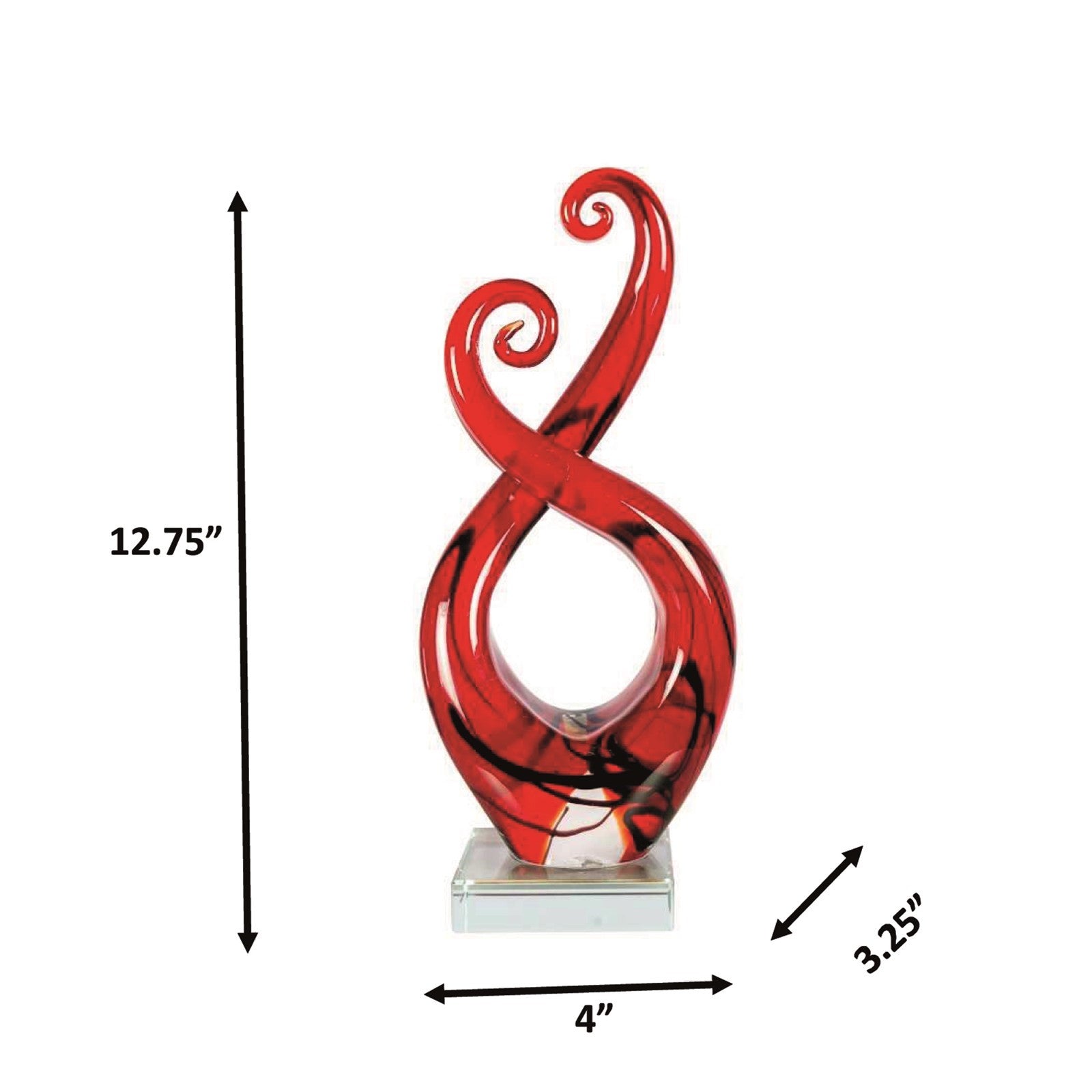 Dale Tiffany Crimson Infinity Handcrafted Art Glass Sculpture | Contemporary Red & Black Curved Design | Living Room & Office Display | Model AS26034