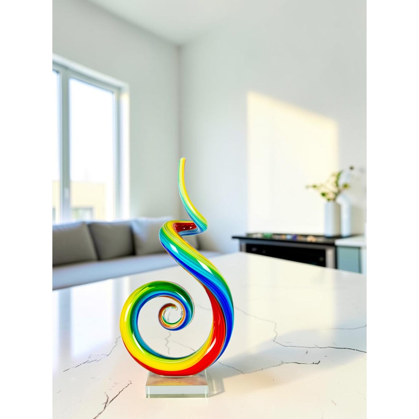 Dale Tiffany Rainbow Spiral Handcrafted Art Glass Sculpture | Vibrant Multi-Color Twisted Design | Living Room & Office Display | 3.25in | Model AS26035