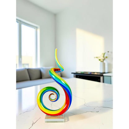 Dale Tiffany Rainbow Spiral Handcrafted Art Glass Sculpture | Vibrant Multi-Color Twisted Design | Living Room & Office Display | 3.25in | Model AS26035