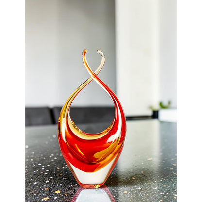 Dale Tiffany Sunset Embrace Handcrafted Art Glass Sculpture | Warm Orange & Red Flowing Design | Living Room & Office Display | 2.25in | Model AS26036