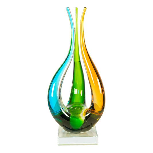 Dale Tiffany Harmony Trio Handcrafted Art Glass Sculpture | Blue, Green & Amber Three-Form Design | Living Room & Office Display | 4 x5in | Model AS26037