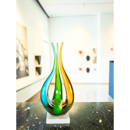 Dale Tiffany Harmony Trio Handcrafted Art Glass Sculpture | Blue, Green & Amber Three-Form Design | Living Room & Office Display | 4 x5in | Model AS26037