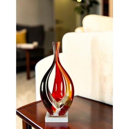 Dale Tiffany Phoenix Flame Handcrafted Art Glass Sculpture | Amber and Black Flame Design | Mantel & Shelf Display | 5.5 x 5.5 x 11.75 in | Model AS26057