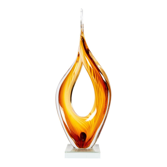 Dale Tiffany Golden Flame Handcrafted Art Glass Sculpture | Golden Amber Art Glass | Mantel & Console Display | 4 x 7 x 17 in | Model AS26058