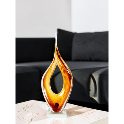 Dale Tiffany Golden Flame Handcrafted Art Glass Sculpture | Golden Amber Art Glass | Mantel & Console Display | 4 x 7 x 17 in | Model AS26058