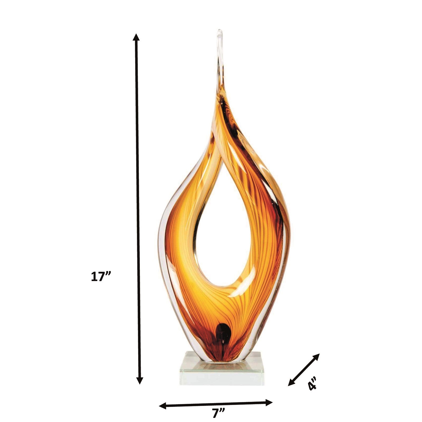 Dale Tiffany Golden Flame Handcrafted Art Glass Sculpture | Golden Amber Art Glass | Mantel & Console Display | 4 x 7 x 17 in | Model AS26058