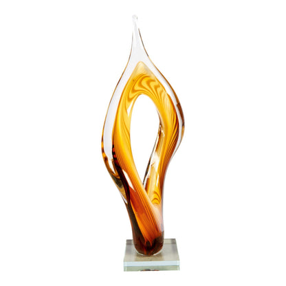 Dale Tiffany Golden Flame Handcrafted Art Glass Sculpture | Golden Amber Art Glass | Mantel & Console Display | 4 x 7 x 17 in | Model AS26058
