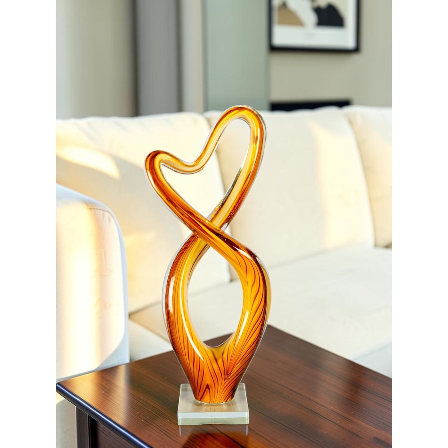 Dale Tiffany Golden Infinity Handcrafted Art Glass Sculpture | Golden Amber Art Glass | Mantel & Console Display | 3.25 x 7 x 17 in | Model AS26061