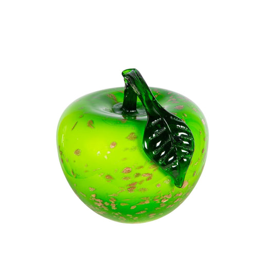 Dale Tiffany Emerald Orchard Apple Handcrafted Art Glass Sculpture | Emerald Green with Gold Leaf | Kitchen & Office Desk Accent | 7 x7in | Model AS26069