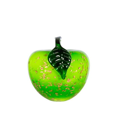 Dale Tiffany Emerald Orchard Apple Handcrafted Art Glass Sculpture | Emerald Green with Gold Leaf | Kitchen & Office Desk Accent | 7 x7in | Model AS26069