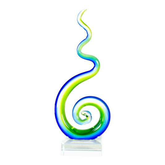 Dale Tiffany Coastal Whirl Handcrafted Art Glass Sculpture | Vibrant Blue and Green Spiral | Shelf & Side Table Accent | 2.5 x 3.5 x 8.5 in | Model AS26073