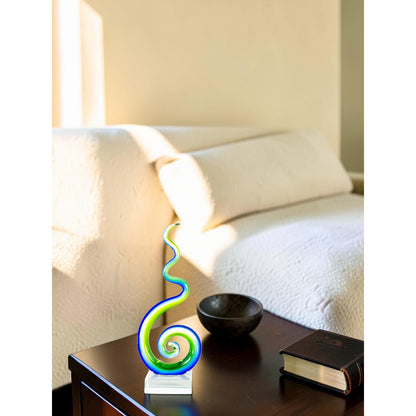Dale Tiffany Coastal Whirl Handcrafted Art Glass Sculpture | Vibrant Blue and Green Spiral | Shelf & Side Table Accent | 2.5 x 3.5 x 8.5 in | Model AS26073