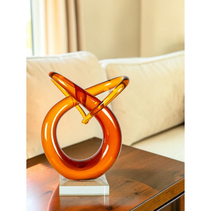 Dale Tiffany Amber Orbit Handcrafted Art Glass Sculpture | Contemporary Amber Tones | Bookshelf & Mantel Display | 4.75 x 6.5 x 9.5 in | Model AS26074