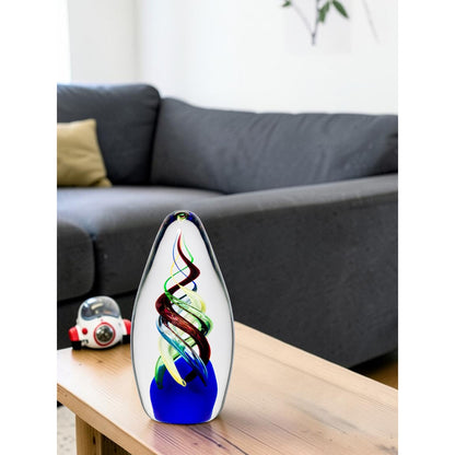 Dale Tiffany Celestial Flame Handcrafted Art Glass Sculpture | Swirling Multi-Color Ribbons | Bookshelf & Desk Display | 3.25 x 3.25 x 6 in | Model AS26075