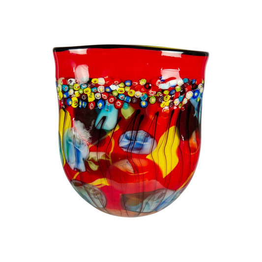 Dale Tiffany Morena 13.5in Hand Blown Art Glass Vase | Colorful Murano Style with Murine Glass Accents | Living Room & Entryway | Model AV26031