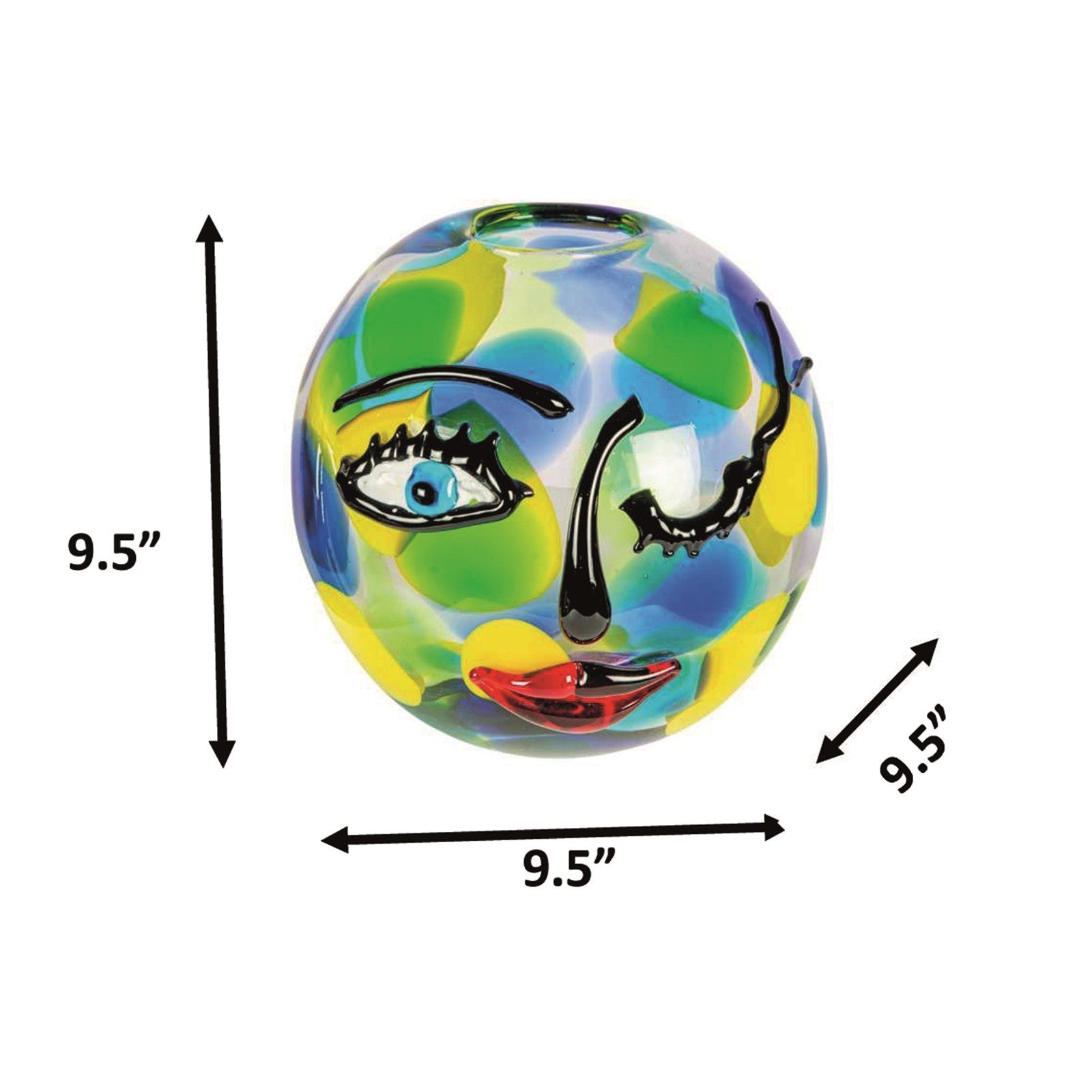 Dale Tiffany Winking Muse 9.5in Hand Blown Art Glass Vase | Whimsical Face Design in Multi-Color | Living Room & Shelf Accent | 9.5 x 9.5in | Model AV26032
