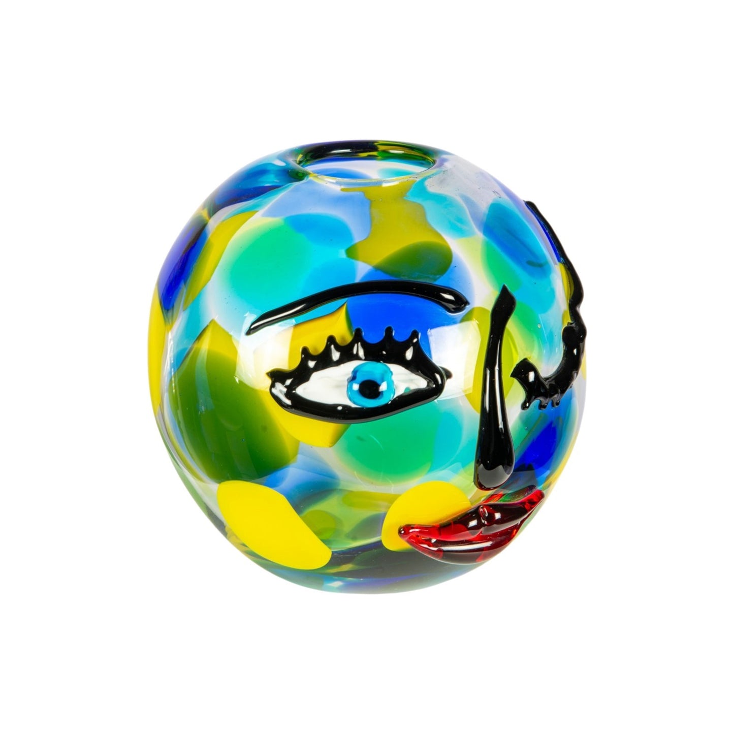 Dale Tiffany Winking Muse 9.5in Hand Blown Art Glass Vase | Whimsical Face Design in Multi-Color | Living Room & Shelf Accent | 9.5 x 9.5in | Model AV26032