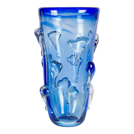 Dale Tiffany Blue Mayera 13.75in Hand Blown Art Glass Vase | Sapphire Blue Freeform Silhouette | Living Room & Entryway Accent | 7 x7in | Model AV26048