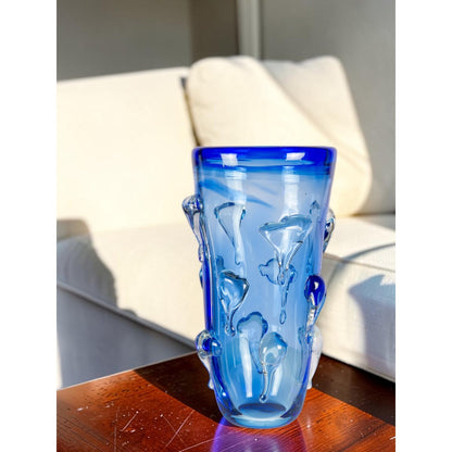 Dale Tiffany Blue Mayera 13.75in Hand Blown Art Glass Vase | Sapphire Blue Freeform Silhouette | Living Room & Entryway Accent | 7 x7in | Model AV26048