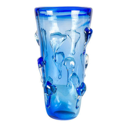 Dale Tiffany Blue Mayera 13.75in Hand Blown Art Glass Vase | Sapphire Blue Freeform Silhouette | Living Room & Entryway Accent | 7 x7in | Model AV26048