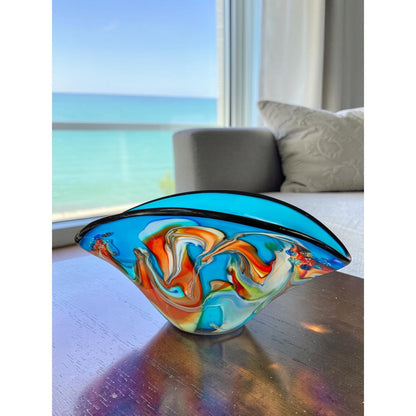 Dale Tiffany Bellezza 16.25in Hand Blown Art Glass Vase | Jewel Tone Multi-Color Freeform | Living Room & Dining Centerpiece | 7.75in | Model AV26051