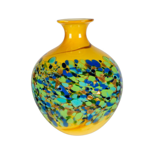 Dale Tiffany Belmonte 12in Hand Blown Art Glass Vase | Sculptural Multi-Color Transition | Entryway & Dining Room Accent | 9.5 x 9.5in | Model AV26053