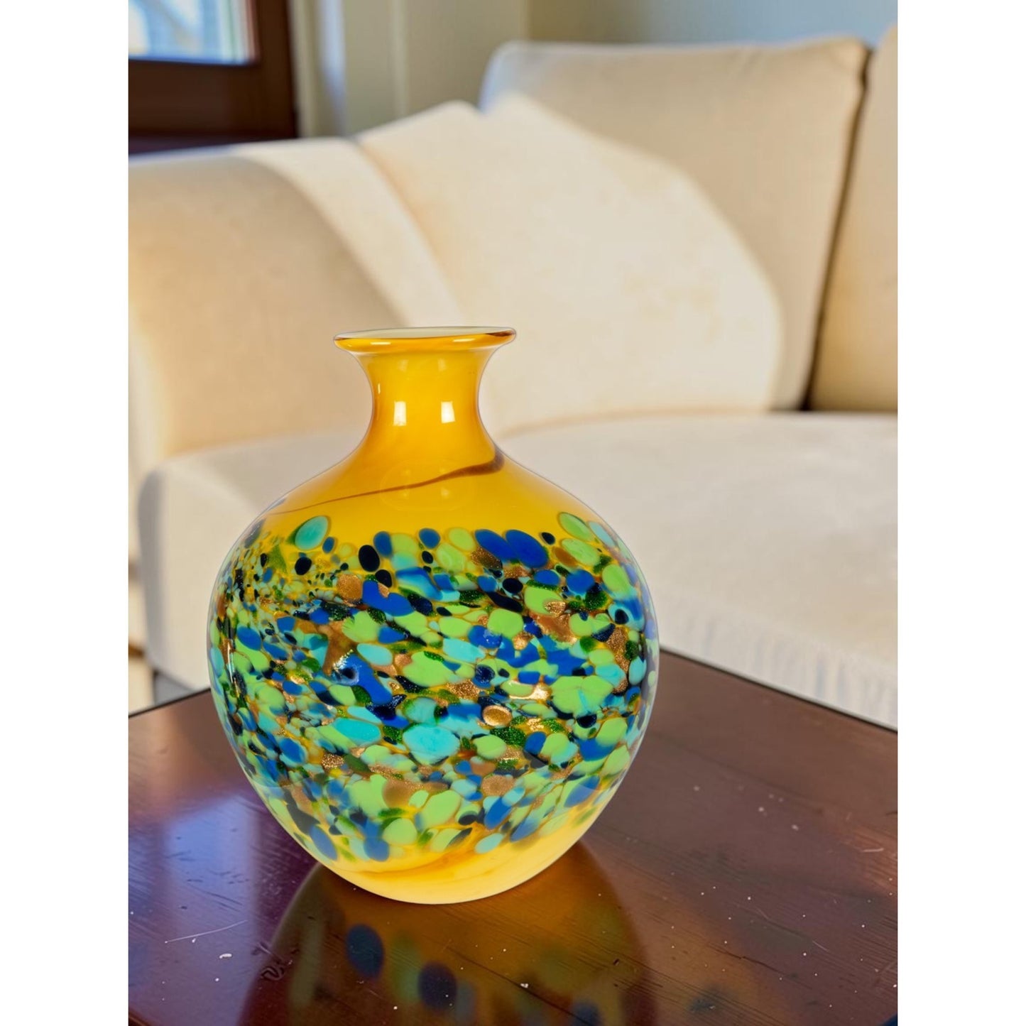 Dale Tiffany Belmonte 12in Hand Blown Art Glass Vase | Sculptural Multi-Color Transition | Entryway & Dining Room Accent | 9.5 x 9.5in | Model AV26053
