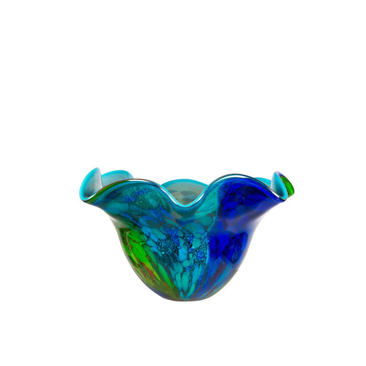 Dale Tiffany Orsini 16in Hand Blown Art Glass Vase | Wide Bowl Blue and Green Swirls | Dining Room & Living Room Centerpiece | 15.75in | Model AV26054
