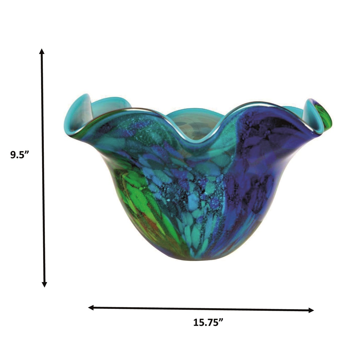Dale Tiffany Orsini 16in Hand Blown Art Glass Vase | Wide Bowl Blue and Green Swirls | Dining Room & Living Room Centerpiece | 15.75in | Model AV26054