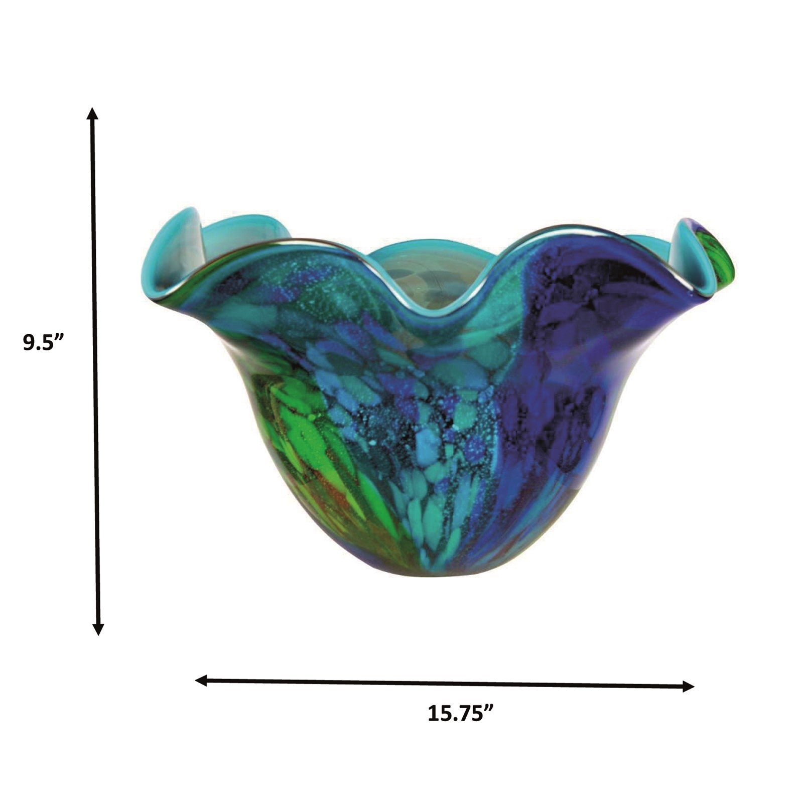 Dale Tiffany Orsini 16in Hand Blown Art Glass Vase | Wide Bowl Blue and Green Swirls | Dining Room & Living Room Centerpiece | 15.75in | Model AV26054