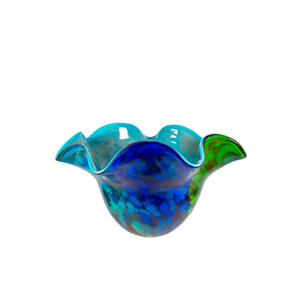 Dale Tiffany Orsini 16in Hand Blown Art Glass Vase | Wide Bowl Blue and Green Swirls | Dining Room & Living Room Centerpiece | 15.75in | Model AV26054