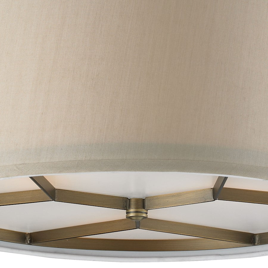 ELK Lighting Baxter 3-Light Semi Flush, Antique Brass/Beige Shade