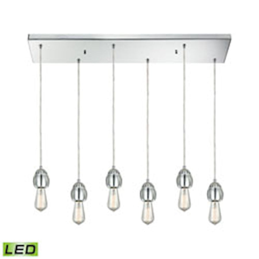 6 Light Rectangular Pendant, Chrome