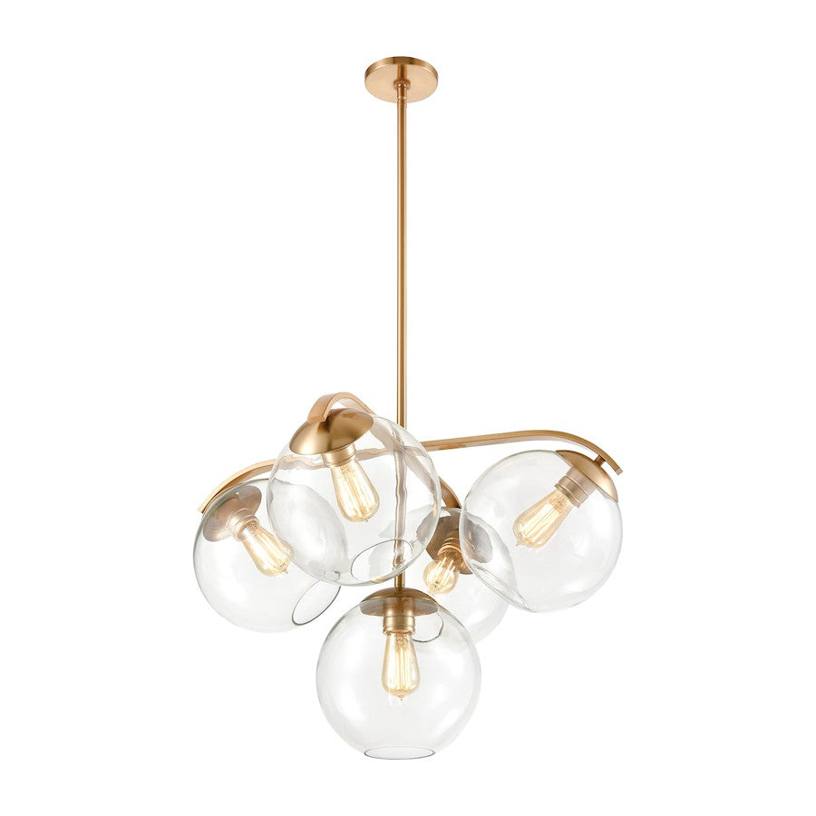 5 Light Chandelier, Satin Brass