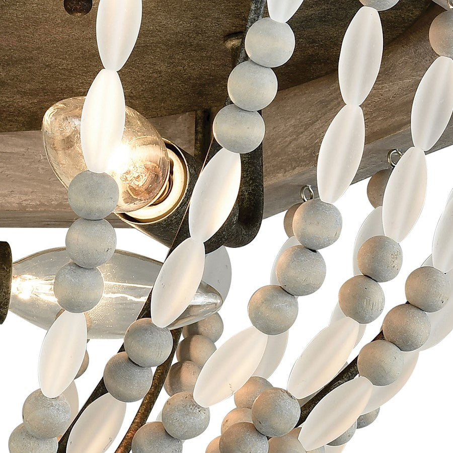 ELK Lighting Summerton 3-Light Flush, Gray & Malted Rust/Strung Beads