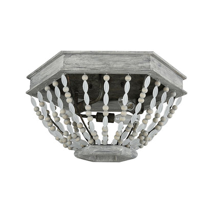 ELK Lighting Summerton 3-Light Flush, Gray & Malted Rust/Strung Beads