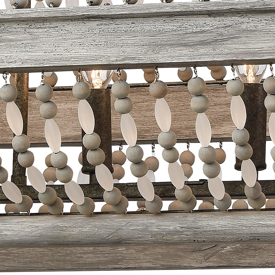 6 Light Linear Chandelier, Gray & Rust