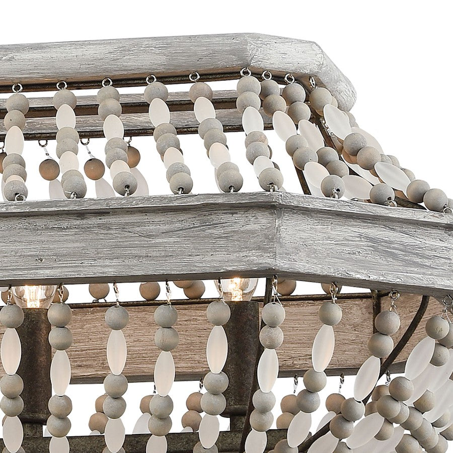 6 Light Linear Chandelier, Gray & Rust