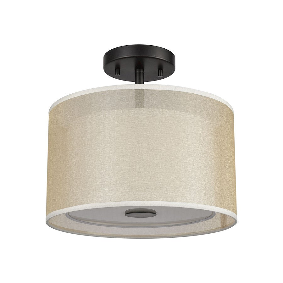 ELK Lighting Ashland 2-Light Semi Flush, Black/Organza White