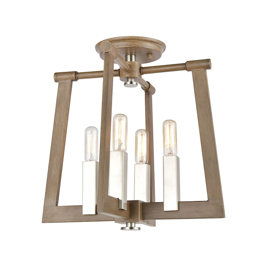 4 Light Pendant, Light Wood