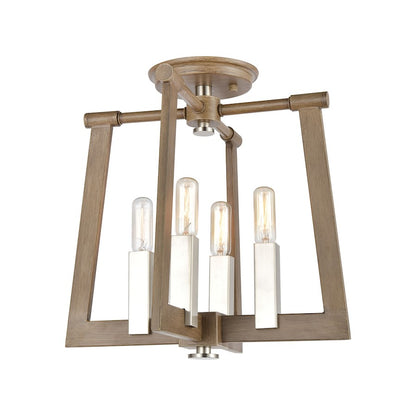 4 Light Pendant, Light Wood