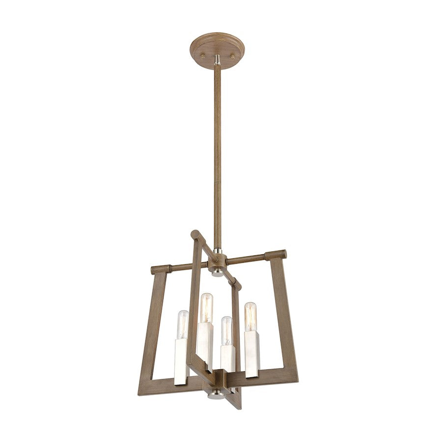 4 Light Pendant, Light Wood