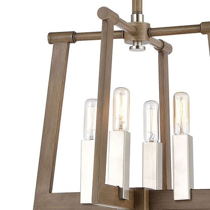 4 Light Pendant, Light Wood