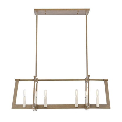 8 Light Linear Chandelier, Light Wood and Nickel