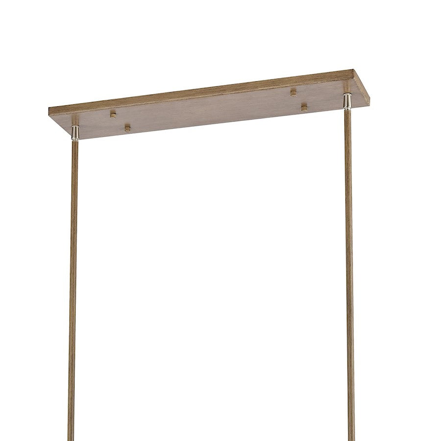 8 Light Linear Chandelier, Light Wood and Nickel