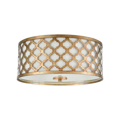 ELK Lighting Arabesque 2-Light Flush, Bronze Gold/White Fabric Shade