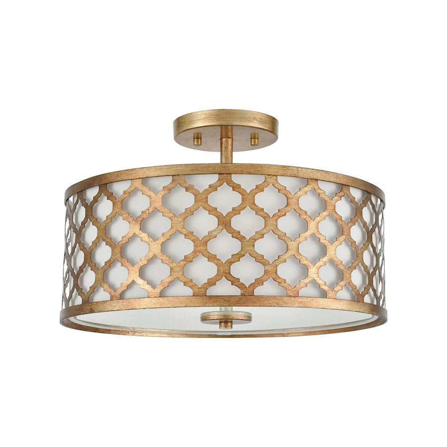 ELK Lighting Arabesque 3-Light Semi Flush, Bronze Gold/White Fabric