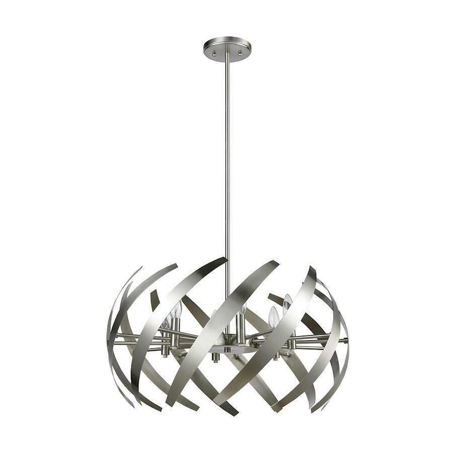 6 Light Chandelier, Satin Nickel