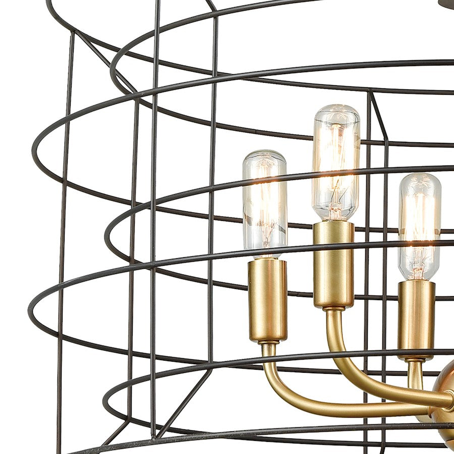 6 Light Chandelier, Bronze & Satin Brass