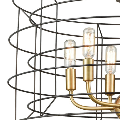 6 Light Chandelier, Bronze & Satin Brass